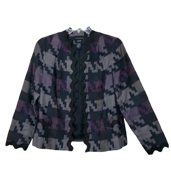 New - DONCASTER Cotton & Wool Purple, Gray & Black Open Front Blazer - Size 10 - Picture 1 of 5